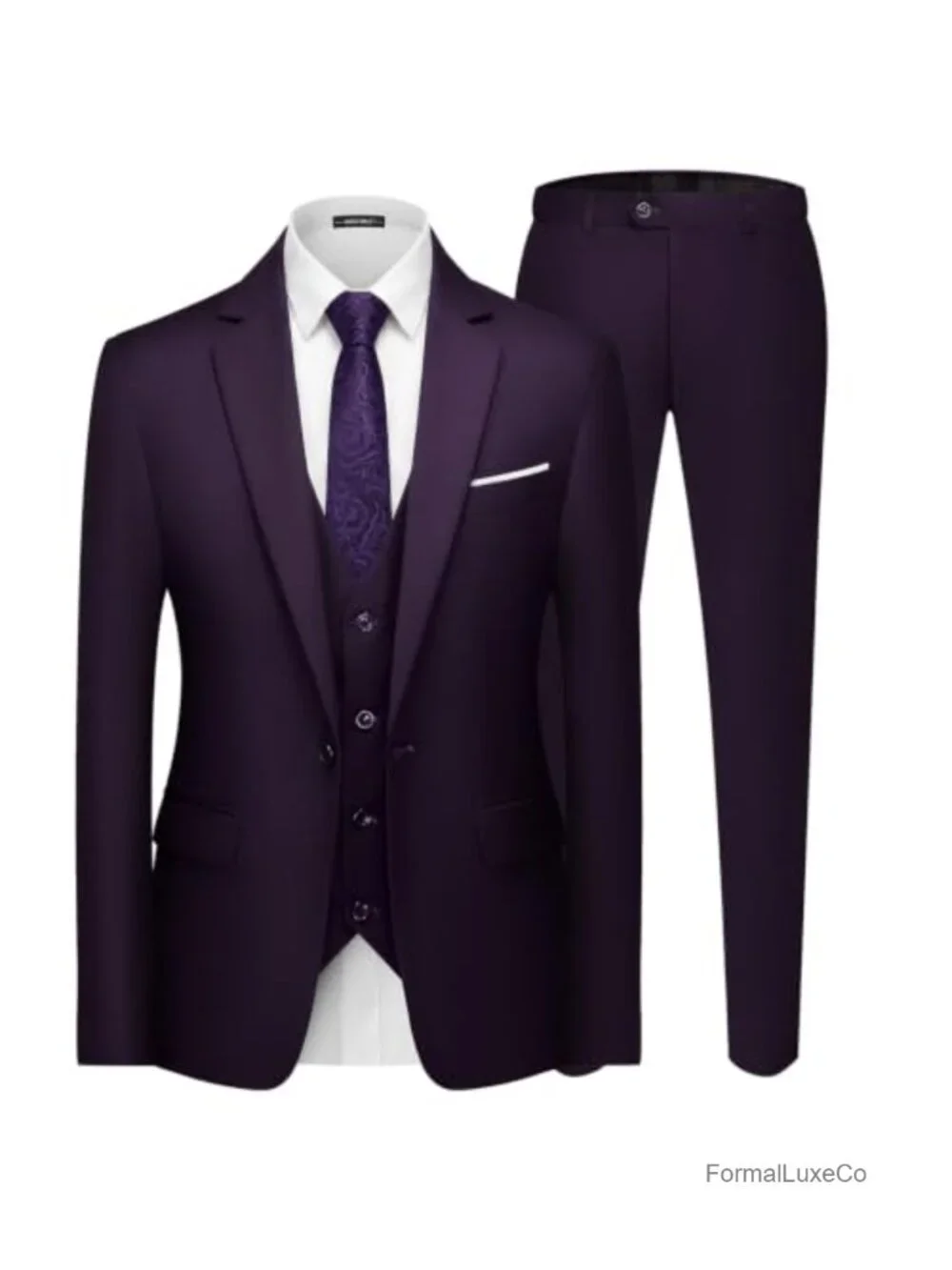 Men's 3 Piece Slim Fit Suit Blazer Vest Pants Set 80% Polyester 20% Viscose